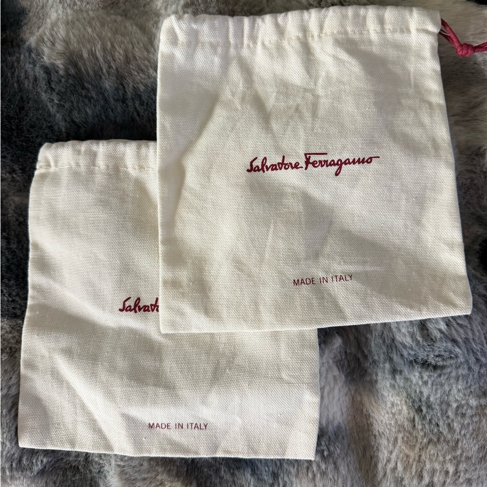 Salvatore Ferragamo Cream Dust Bags with Red Logo